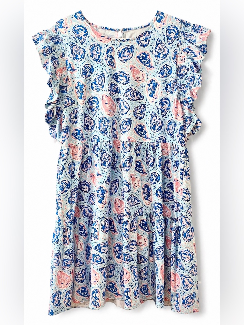Simply Southern Oyster Print Dress | Coastal Preppy Ruffle Sleeve Tiered Dress